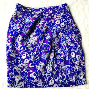 Anthropologie Fei Purple Blue Gold Sequin & Silk Ruched Pencil Skirt 6